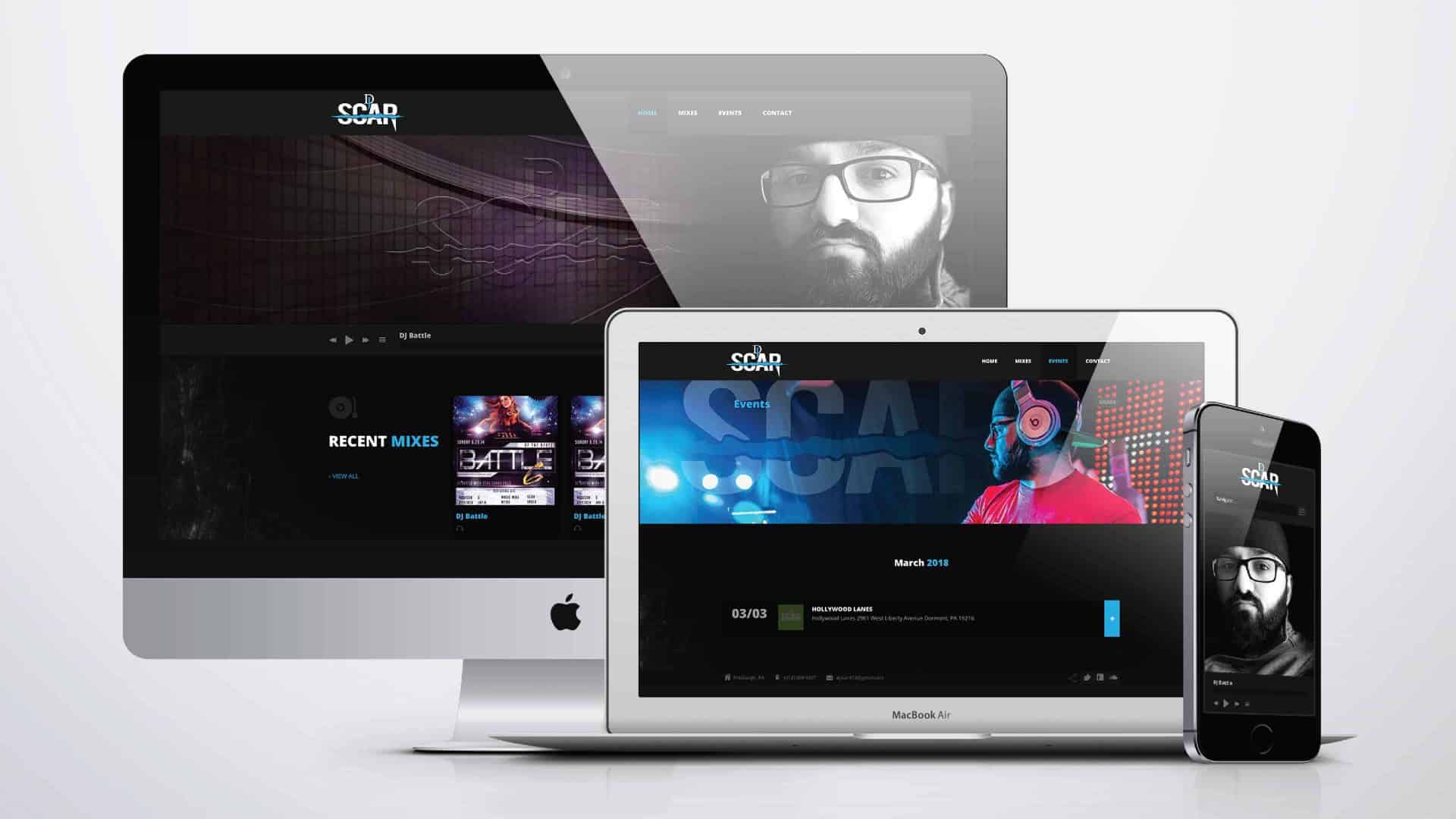 DJ Scar Website Design by Drift2 Web Solutions.