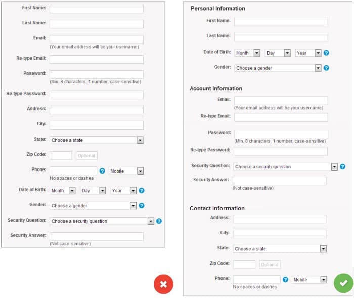 good versus bad UI design choices for forms