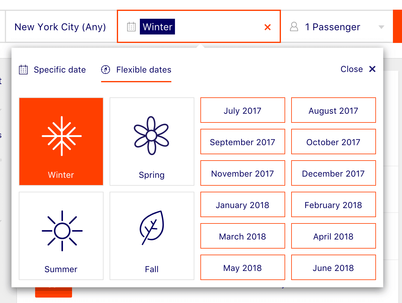 UI Design Choice for a travel app showcasing the proper use of icons and elements